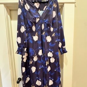 Chic Navy Floral Long Sleeve Dress